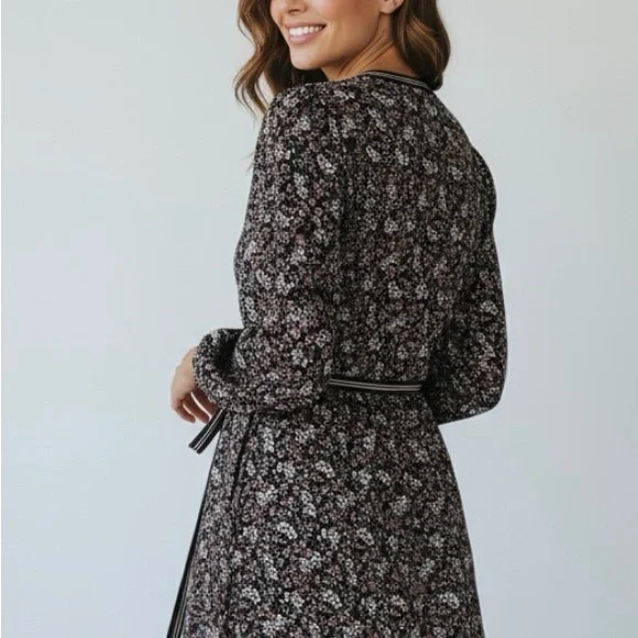 Max Studio Black Floral Wrap Midi Dress size S small new - Picture 2 of 12